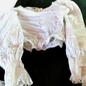 Maeve crop top with lace balloon sleeves